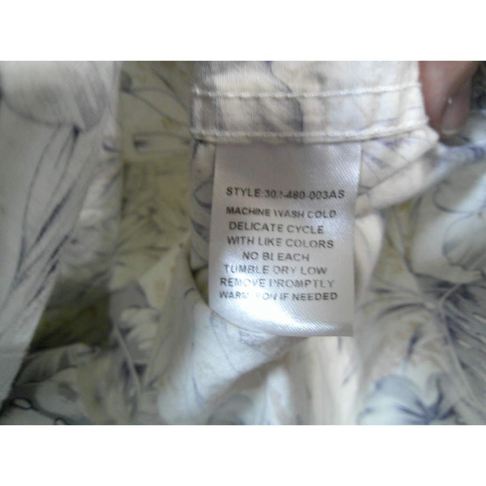 Roper Pearl Snap Shirt Mens‎ Medium Cream Blue Floral Hibiscus Western Rodeo - Picture 8 of 11